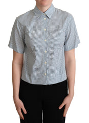 Dolce & Gabbana Wit Blauwe Polka Dot Katoenen Overhemd