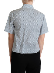 Dolce & Gabbana Wit Blauwe Polka Dot Katoenen Overhemd