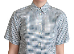 Dolce & Gabbana Wit Blauwe Polka Dot Katoenen Overhemd