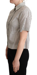 Dolce & Gabbana White Black Striped Collared Shirt