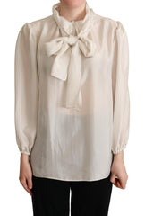 Dolce & Gabbana Hellgraues Ascots-Hemd Seidenbluse Oberteil