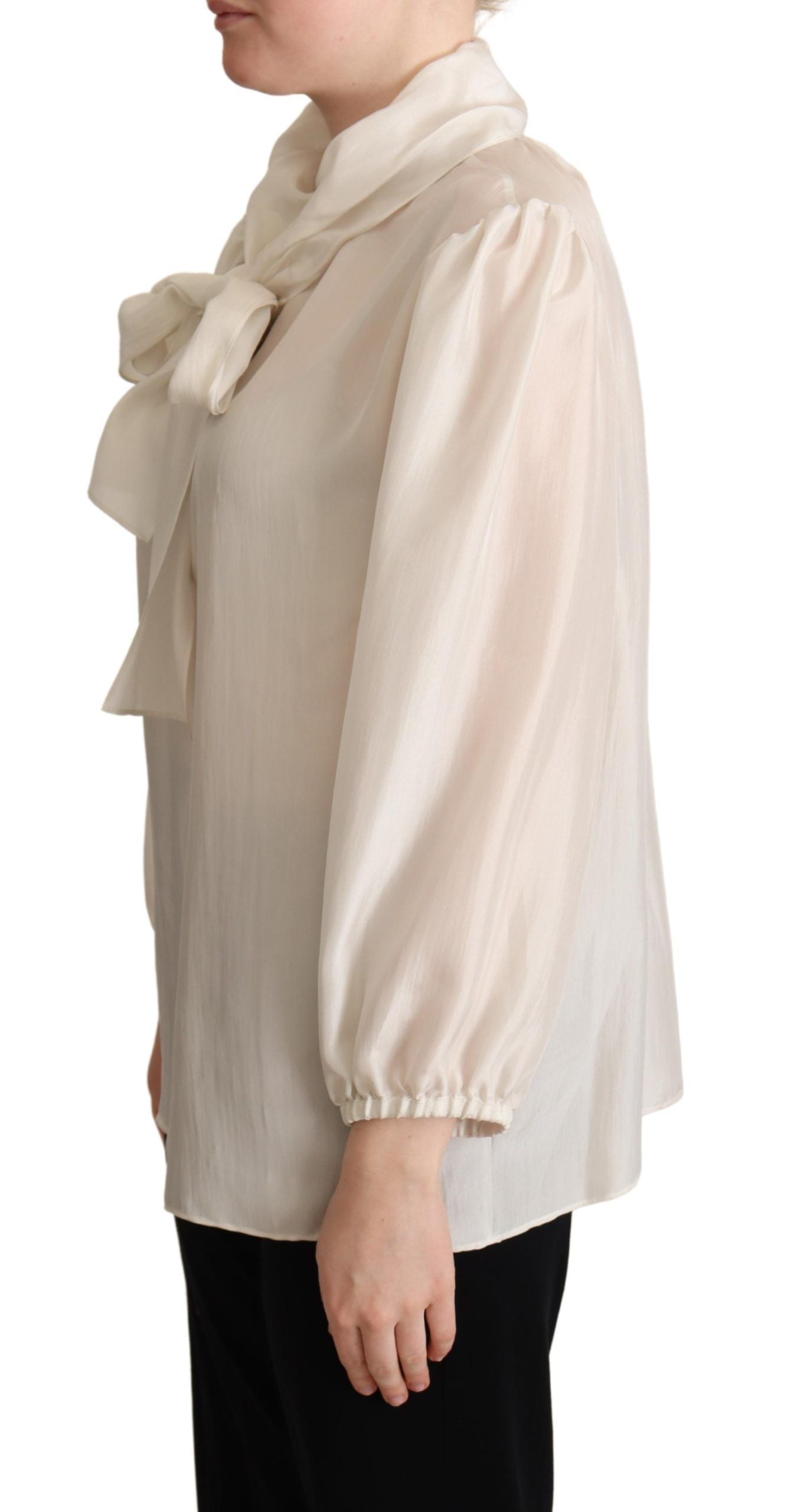 Dolce & Gabbana Hellgraues Ascots-Hemd Seidenbluse Oberteil