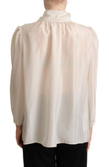 Dolce & Gabbana Hellgraues Ascots-Hemd Seidenbluse Oberteil