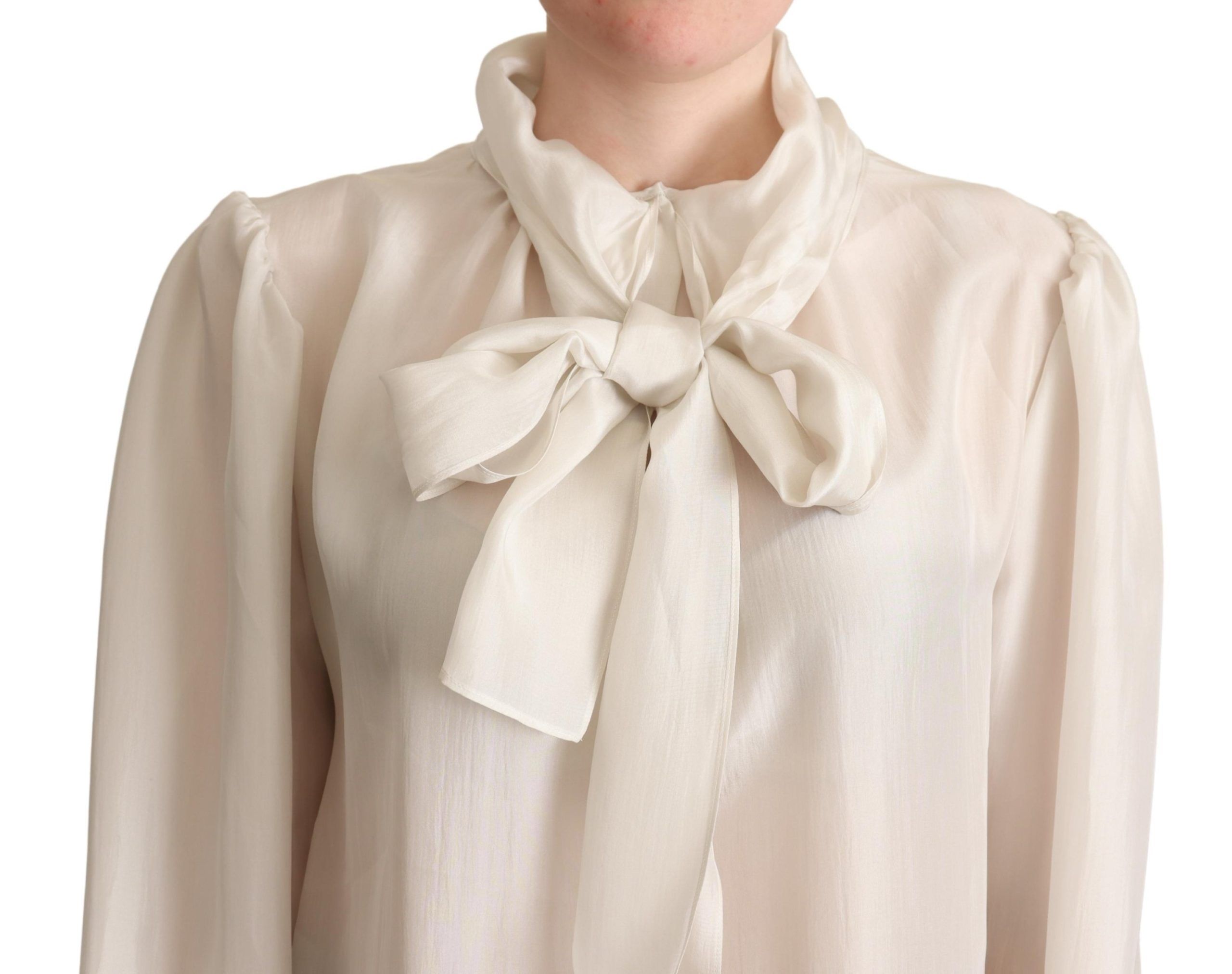 Dolce & Gabbana Hellgraues Ascots-Hemd Seidenbluse Oberteil