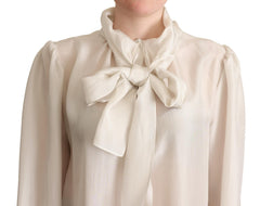Dolce & Gabbana Hellgraues Ascots-Hemd Seidenbluse Oberteil