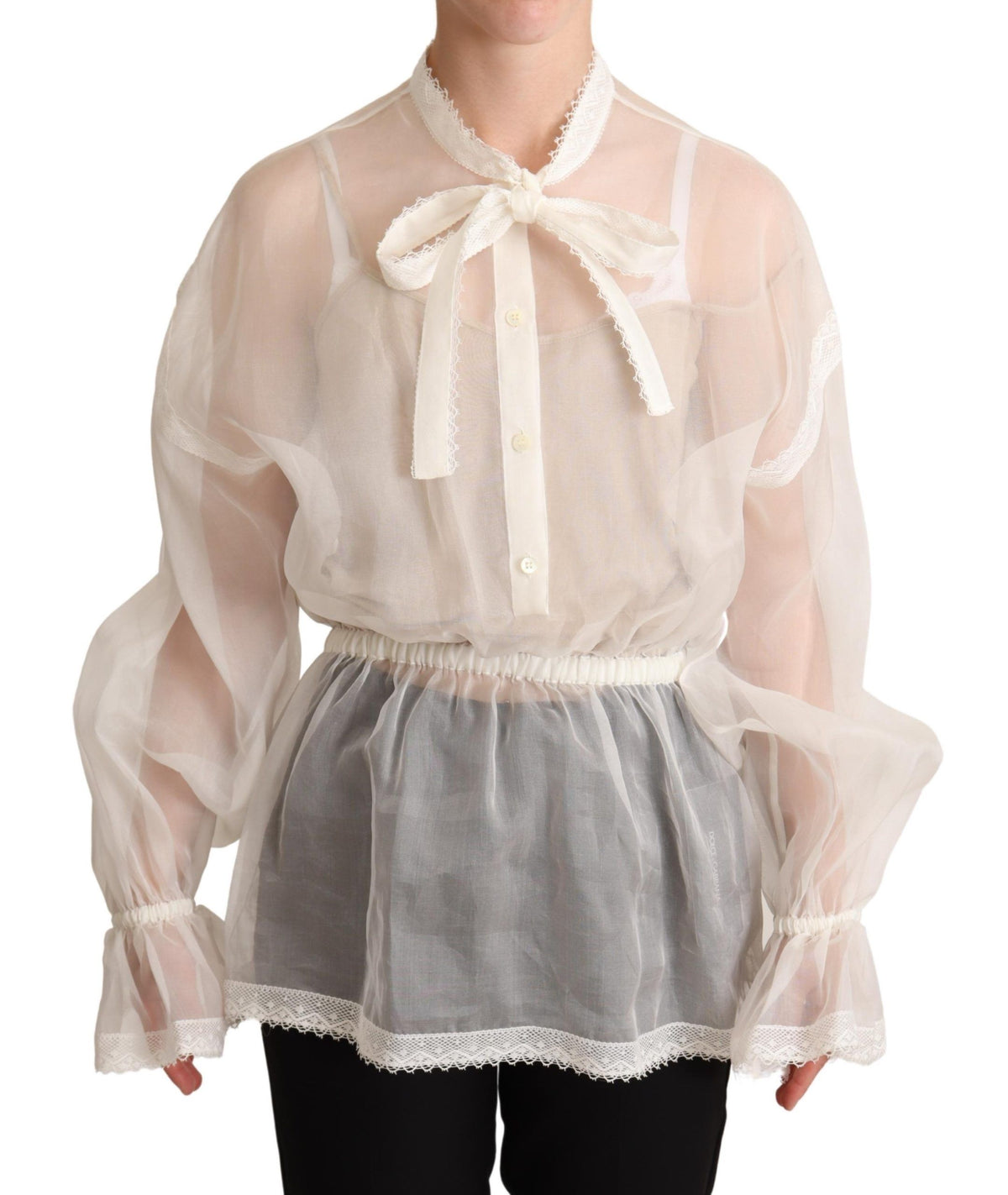 Dolce & Gabbana Weiße Bluse mit Ascot-Kragen und langen Ärmeln