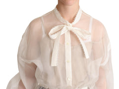 Dolce & Gabbana Weiße Bluse mit Ascot-Kragen und langen Ärmeln