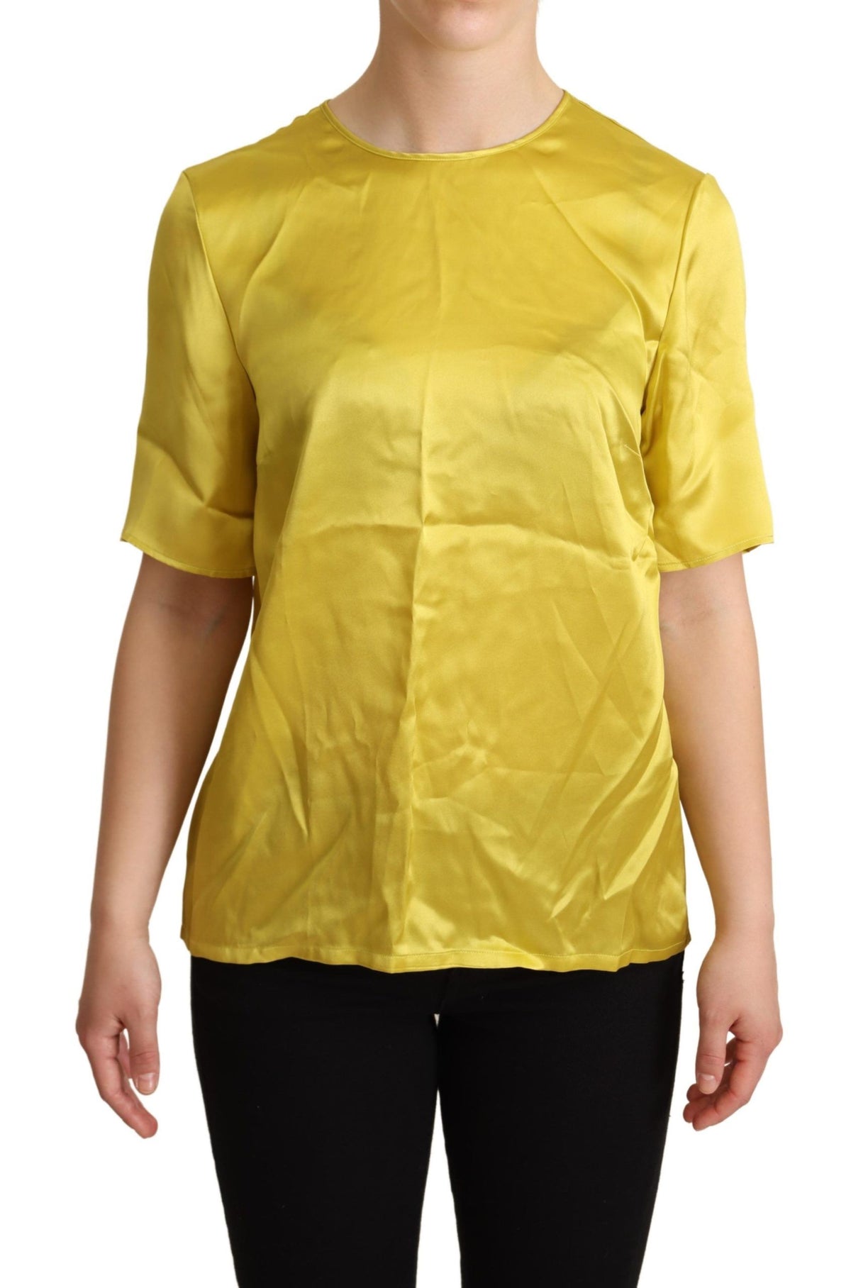 Dolce & Gabbana Gelbe Kurzärmelige Seidenbluse T-Shirt