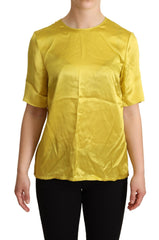 Dolce & Gabbana Gelbe Kurzärmelige Seidenbluse T-Shirt