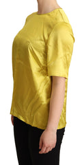Dolce & Gabbana Gelbe Kurzärmelige Seidenbluse T-Shirt