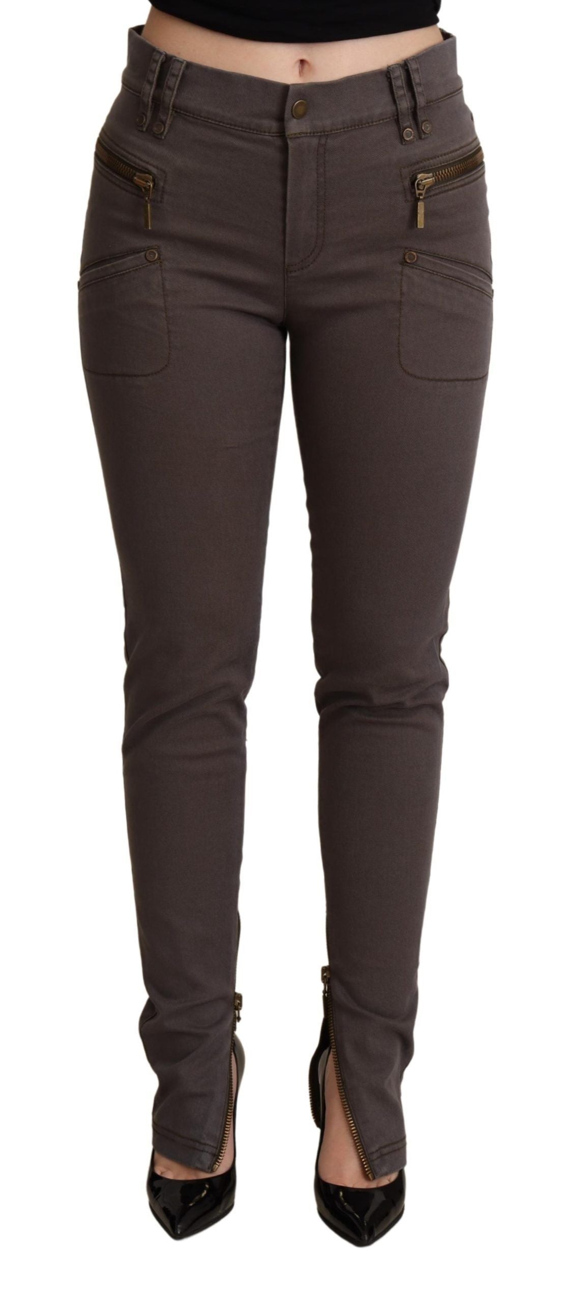 PLEIN SUD Braune Baumwoll-Stretch Skinny Jeans