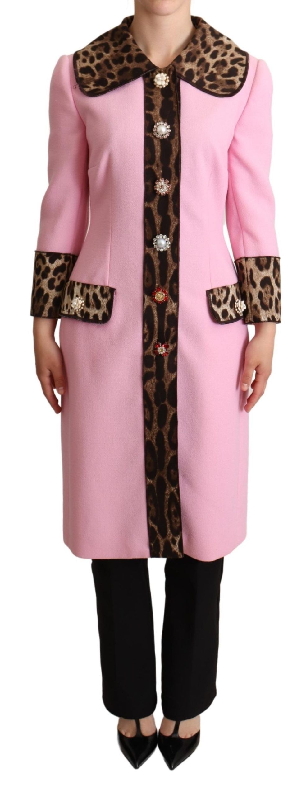 Dolce & Gabbana Pink Leopard Wool Trenchcoat Jacke