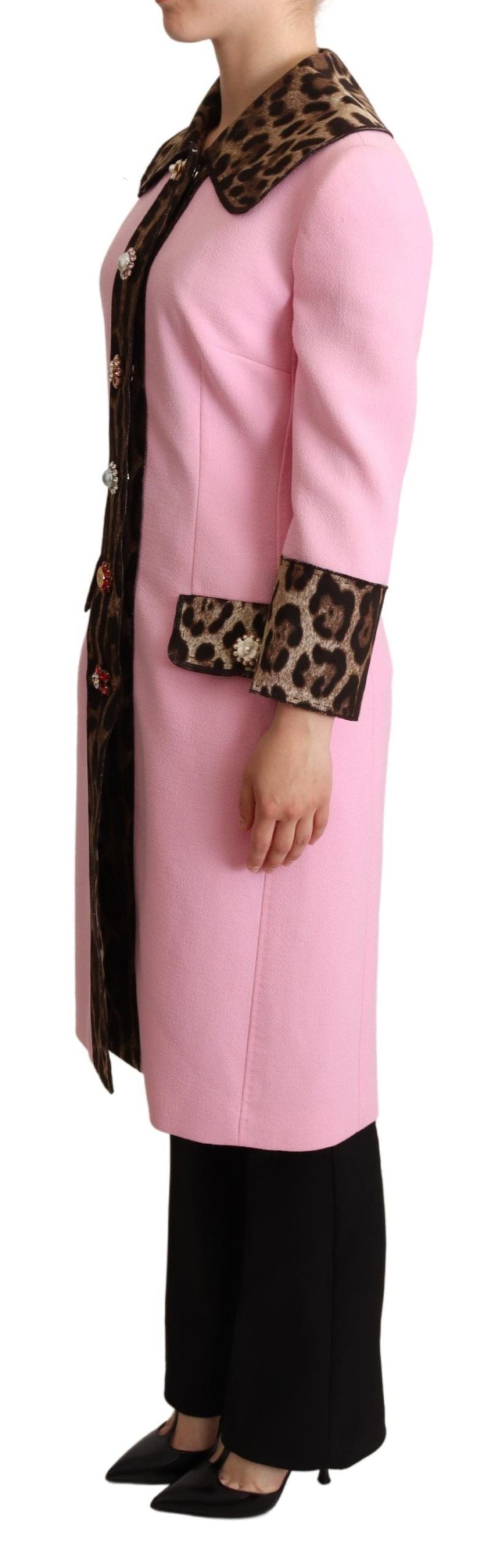 Dolce & Gabbana Pink Leopard Wool Trenchcoat Jacke