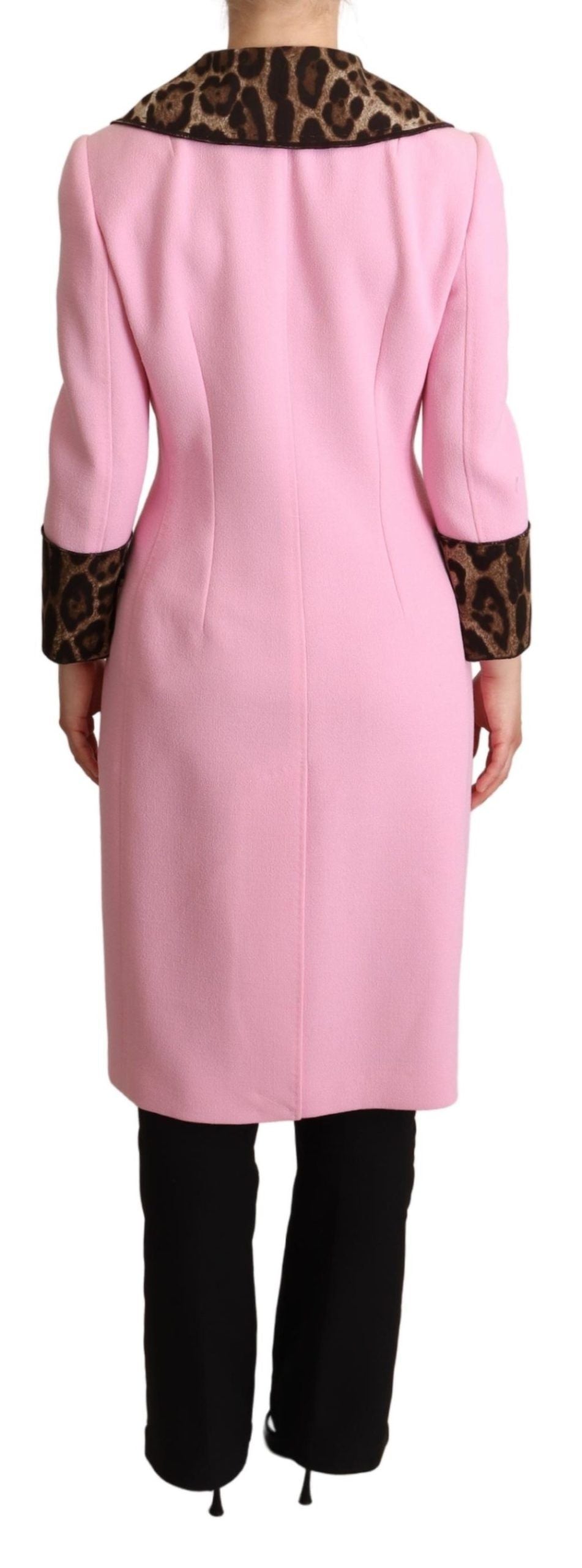 Dolce & Gabbana Pink Leopard Wool Trenchcoat Jacke