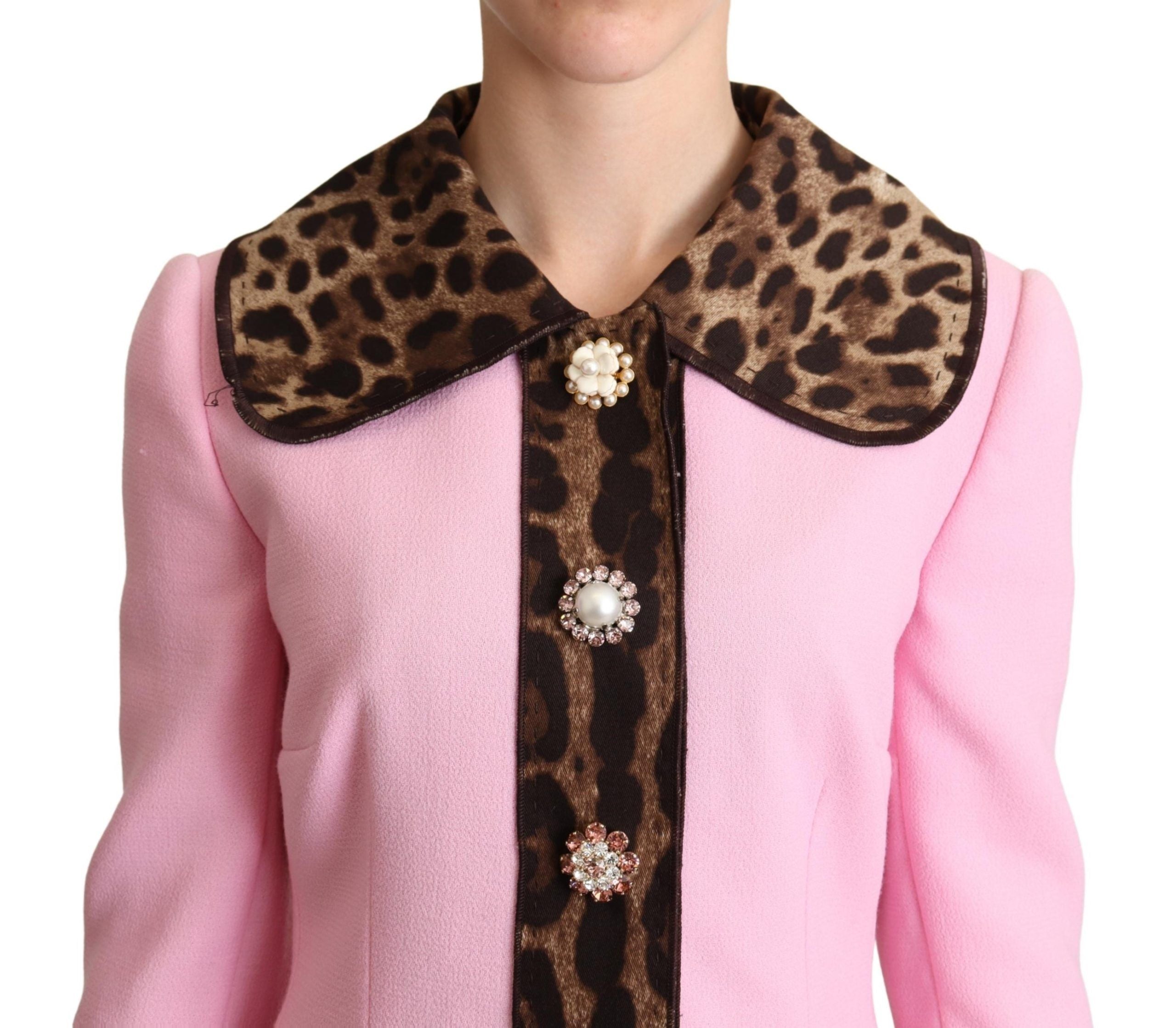 Dolce & Gabbana Pink Leopard Wool Trenchcoat Jacke