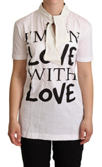 Dolce & Gabbana Weißes Baumwoll-Seiden-T-Shirt „I'm In Love“