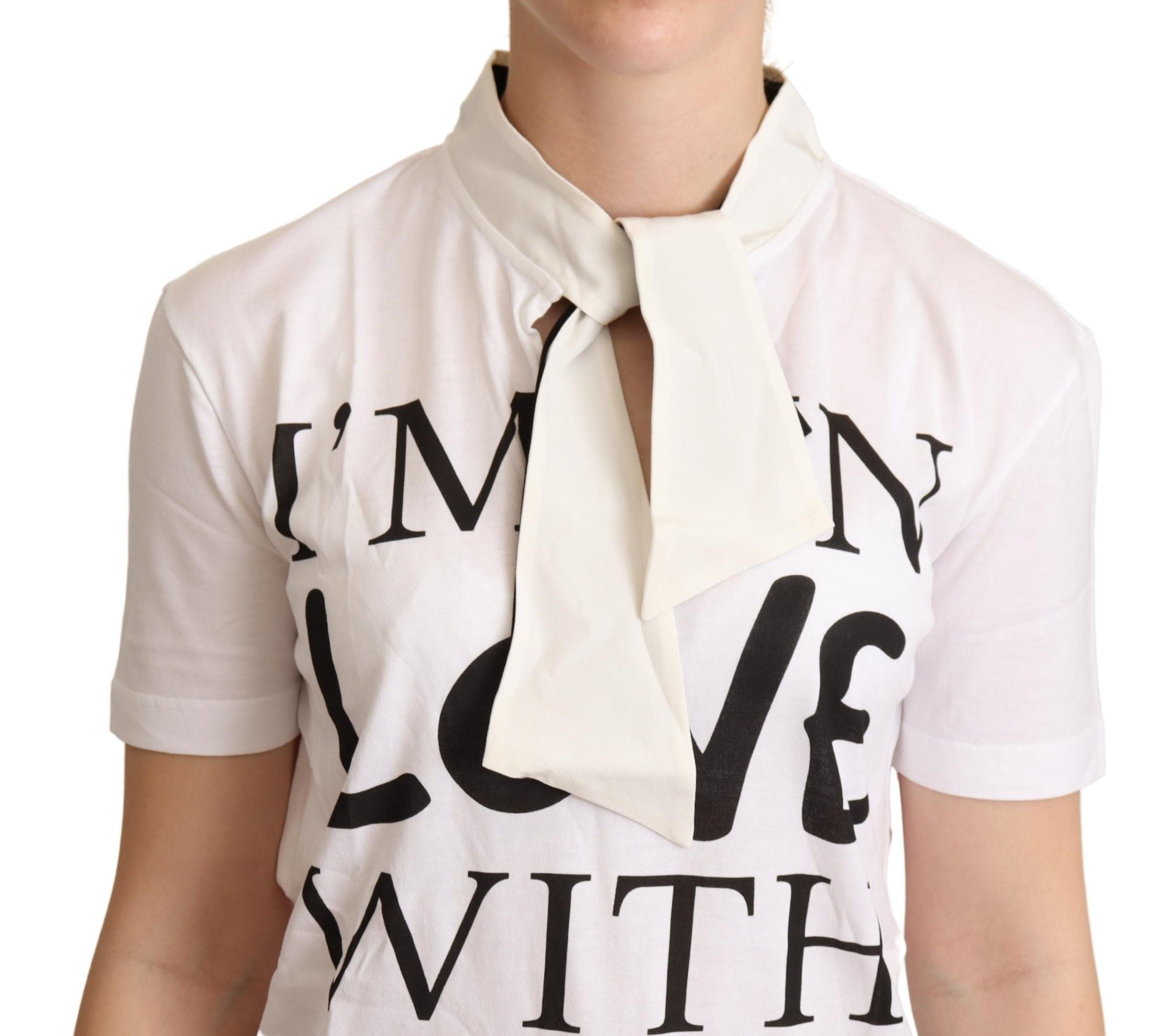 Dolce & Gabbana Weißes Baumwoll-Seiden-T-Shirt „I'm In Love“