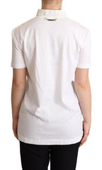 Dolce & Gabbana T-Shirt aus weißem Baumwoll-Seiden-Gemisch mit Ascot-Kragen
