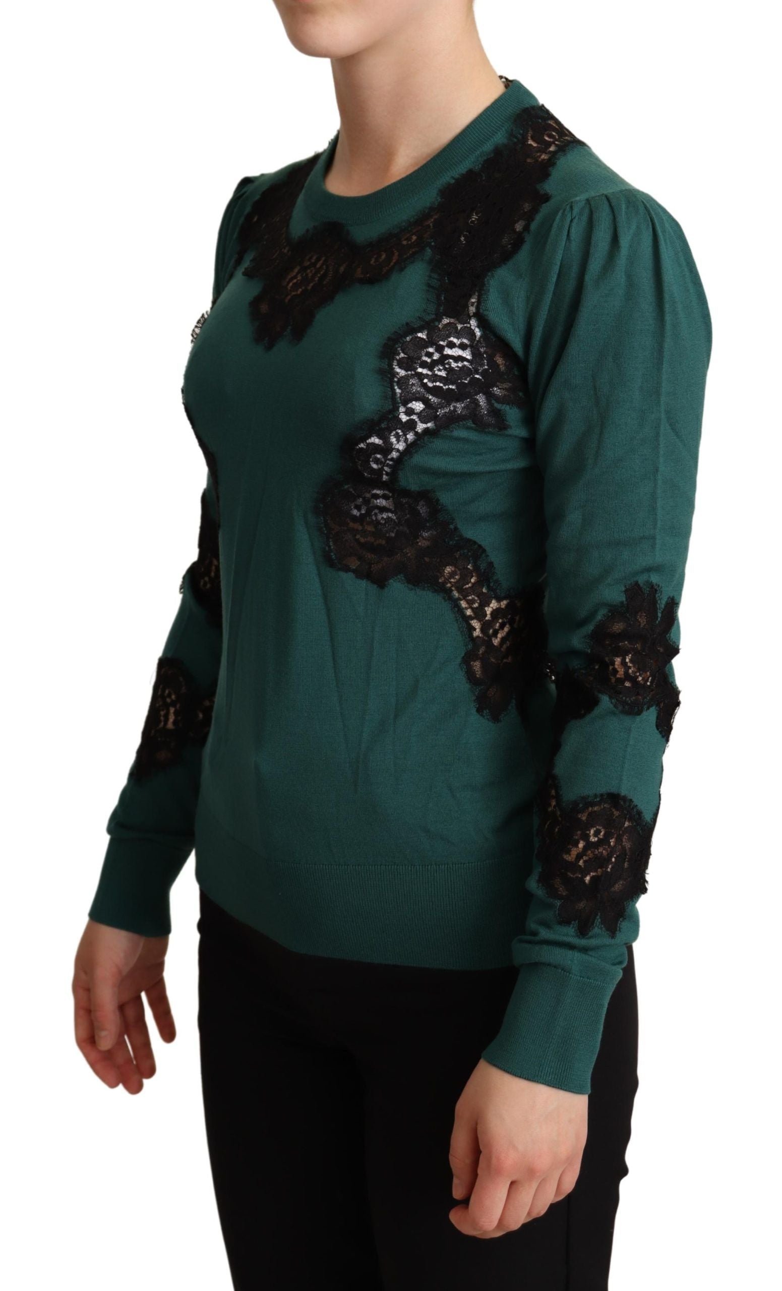 Dolce & Gabbana Grüner Wollpullover mit Rundhalsausschnitt