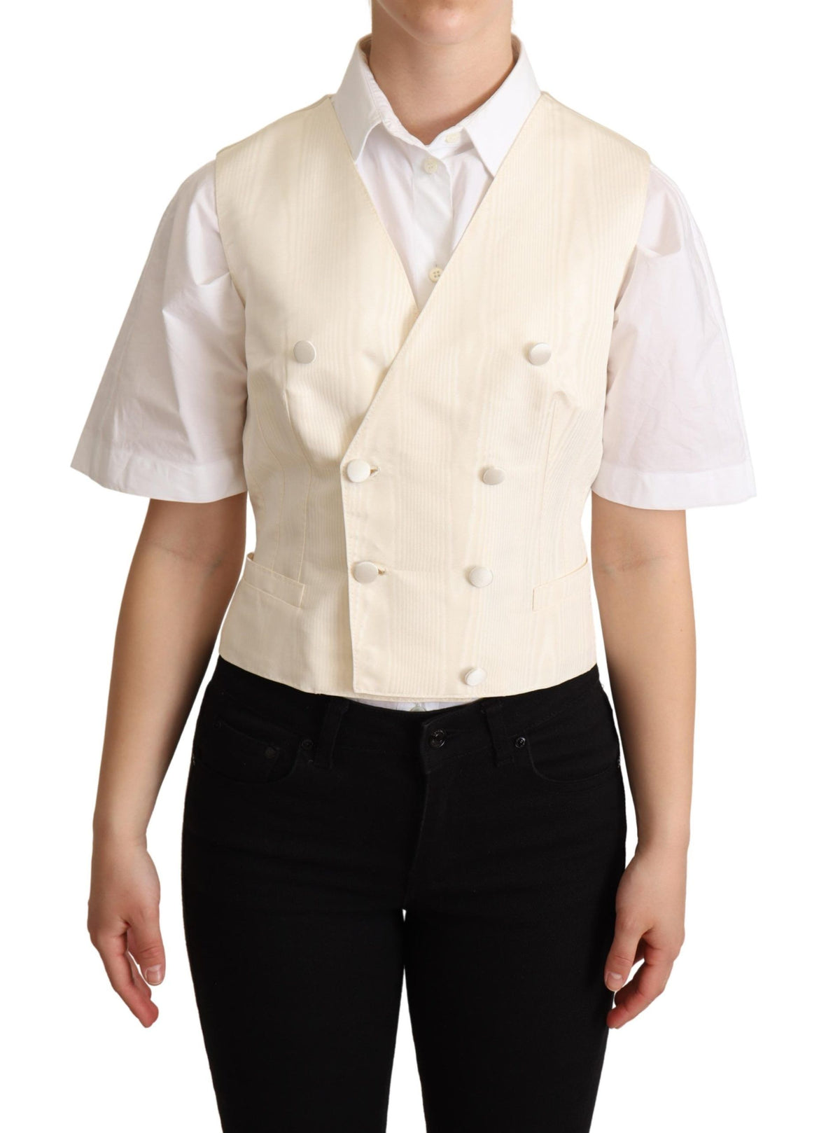 Dolce & Gabbana Beige Seiden-Westen-Oberteil ohne Ärmel