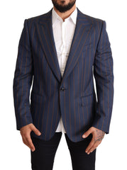 Dolce & Gabbana Blauw Gestreept Wollen Slim Fit Blazer Jasje