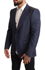 Dolce & Gabbana Blauw Gestreept Wollen Slim Fit Blazer Jasje
