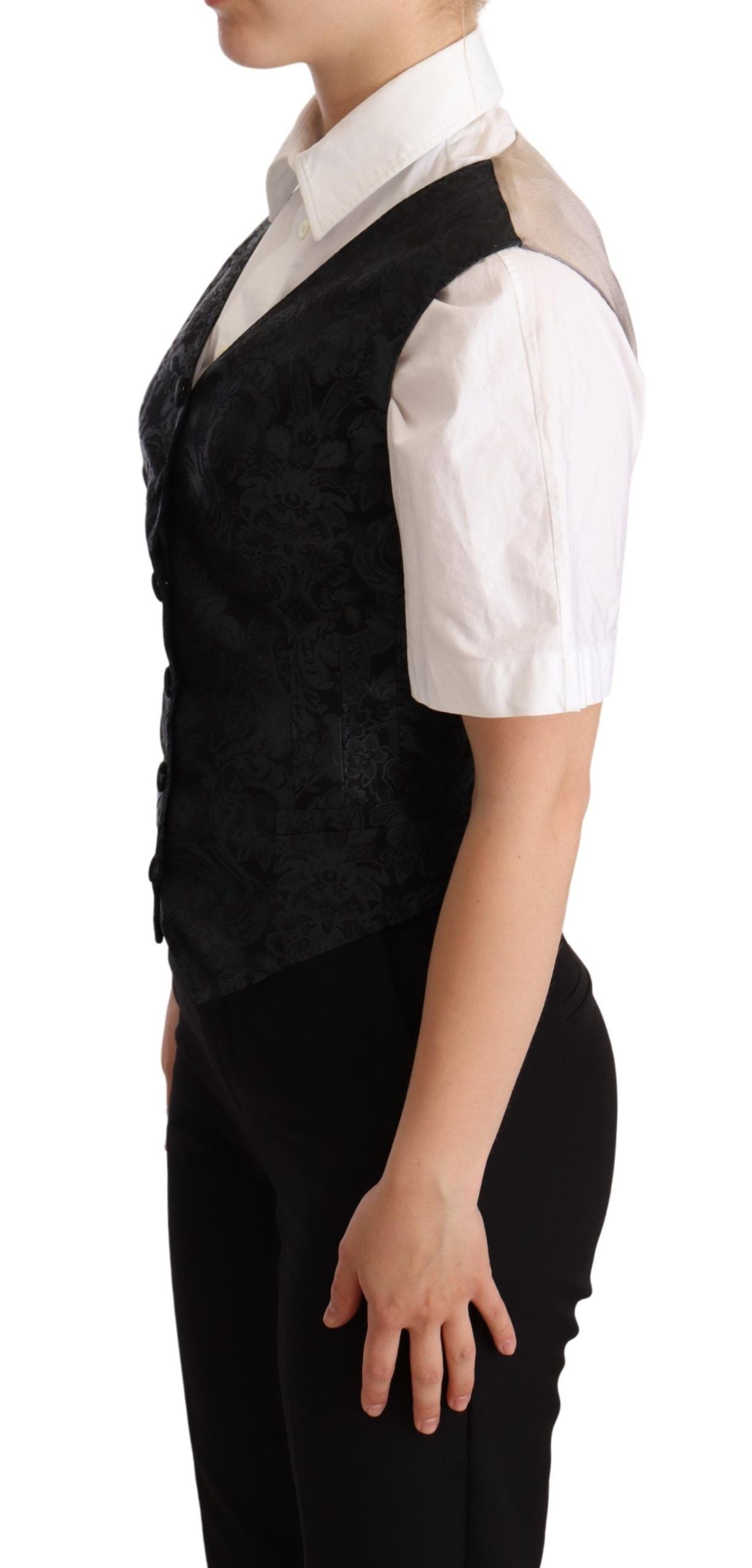 Dolce & Gabbana Schwarze Jacquard-Blumen-Westenweste Grün