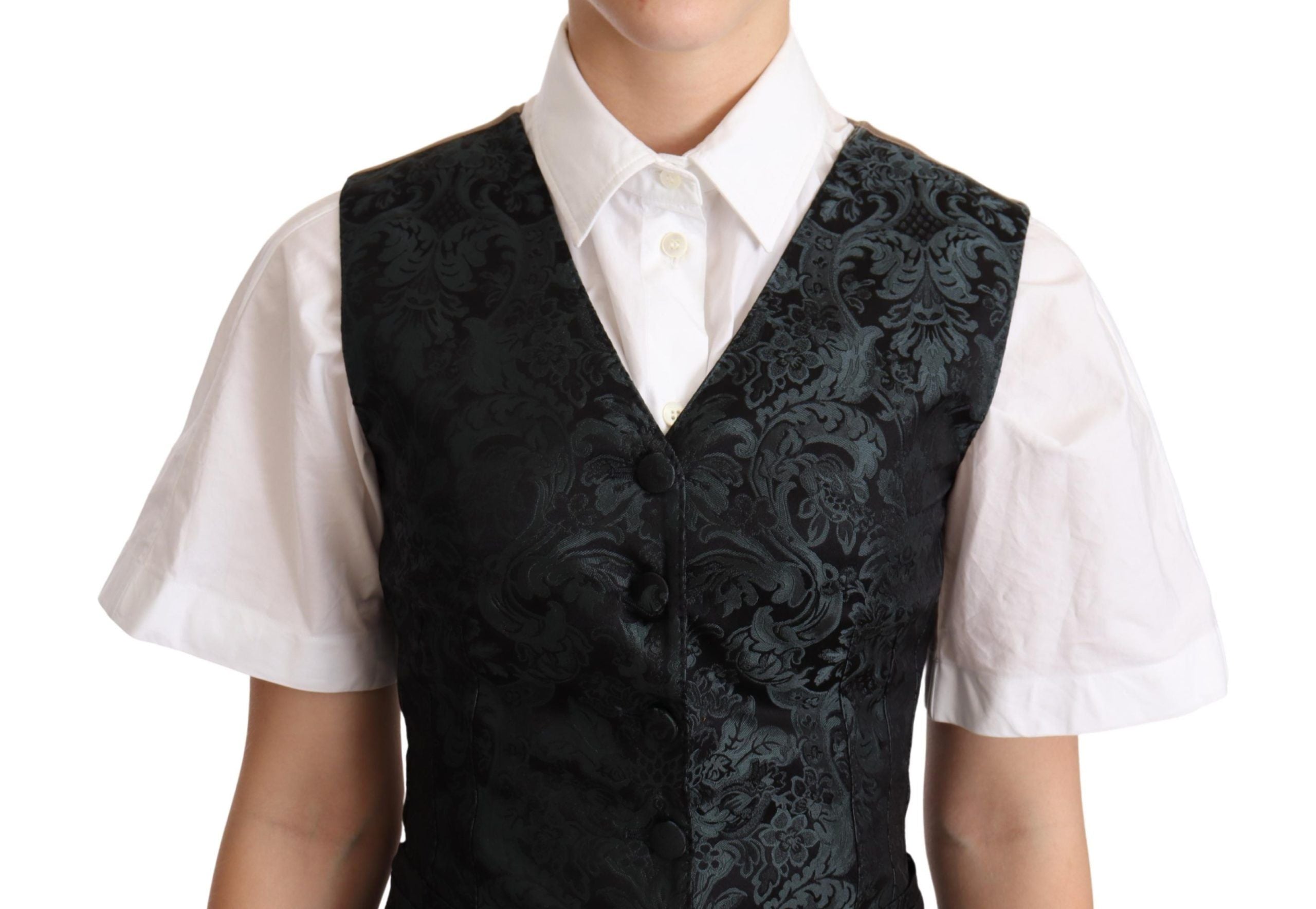 Dolce & Gabbana Schwarze Jacquard-Blumen-Westenweste Grün