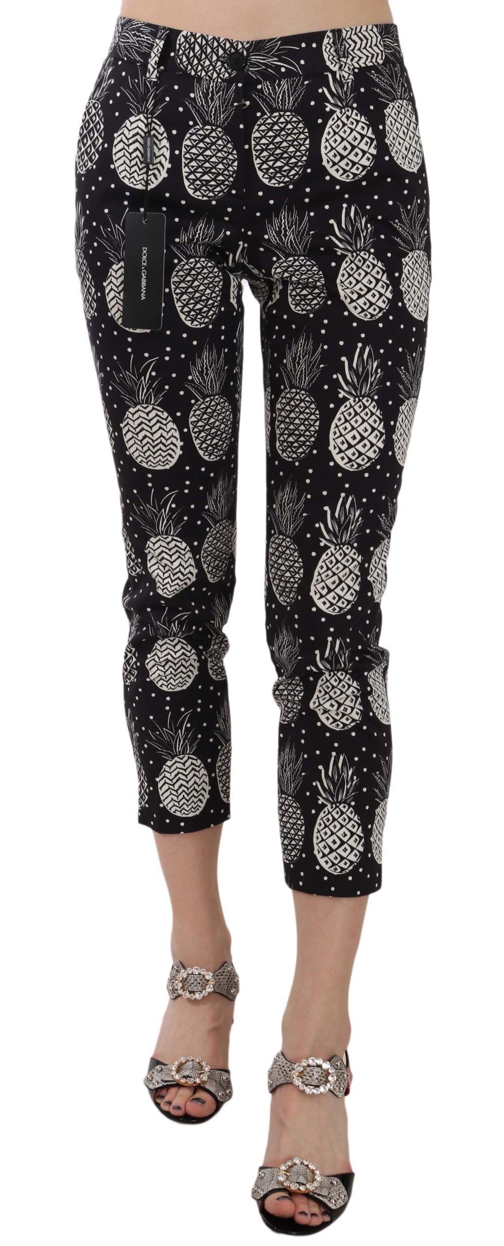 Dolce & Gabbana Schwarze Caprihose mit Ananas-Print und schmaler Passform