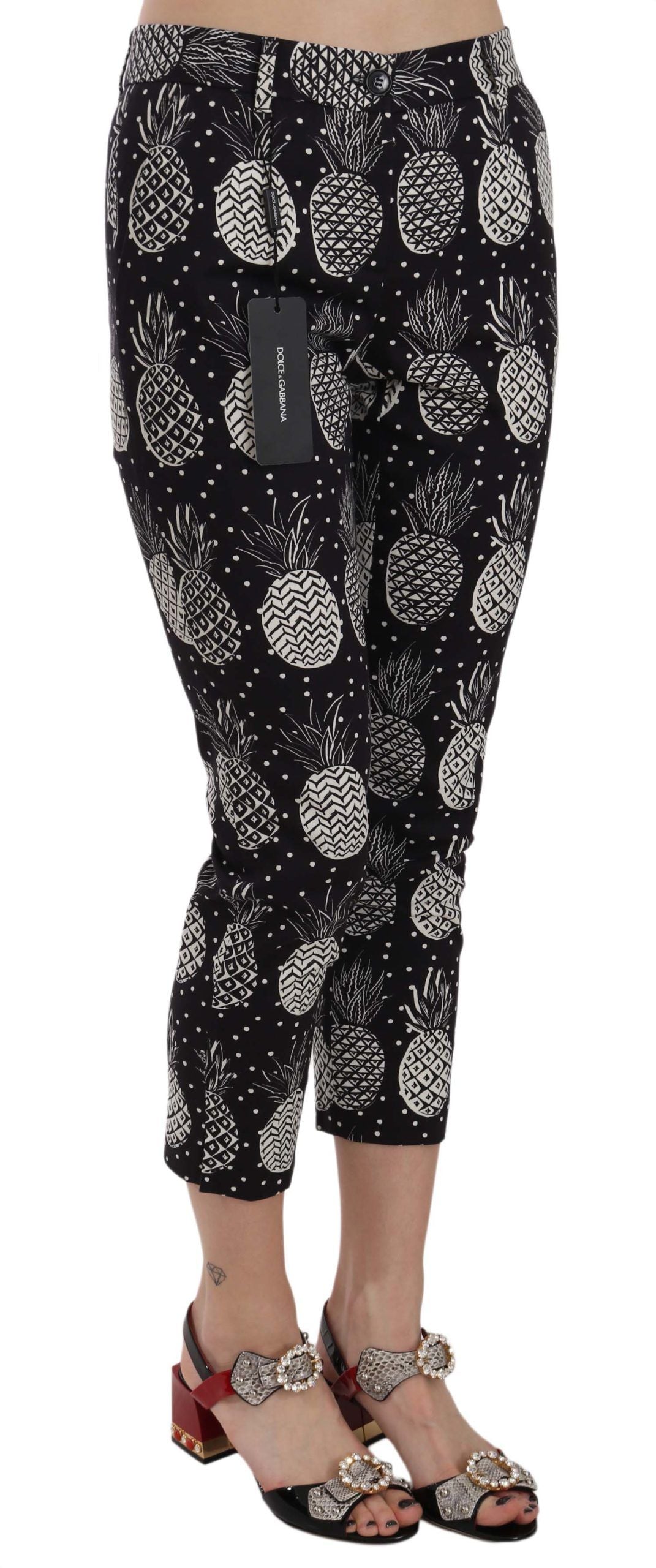 Dolce & Gabbana Schwarze Caprihose mit Ananas-Print und schmaler Passform