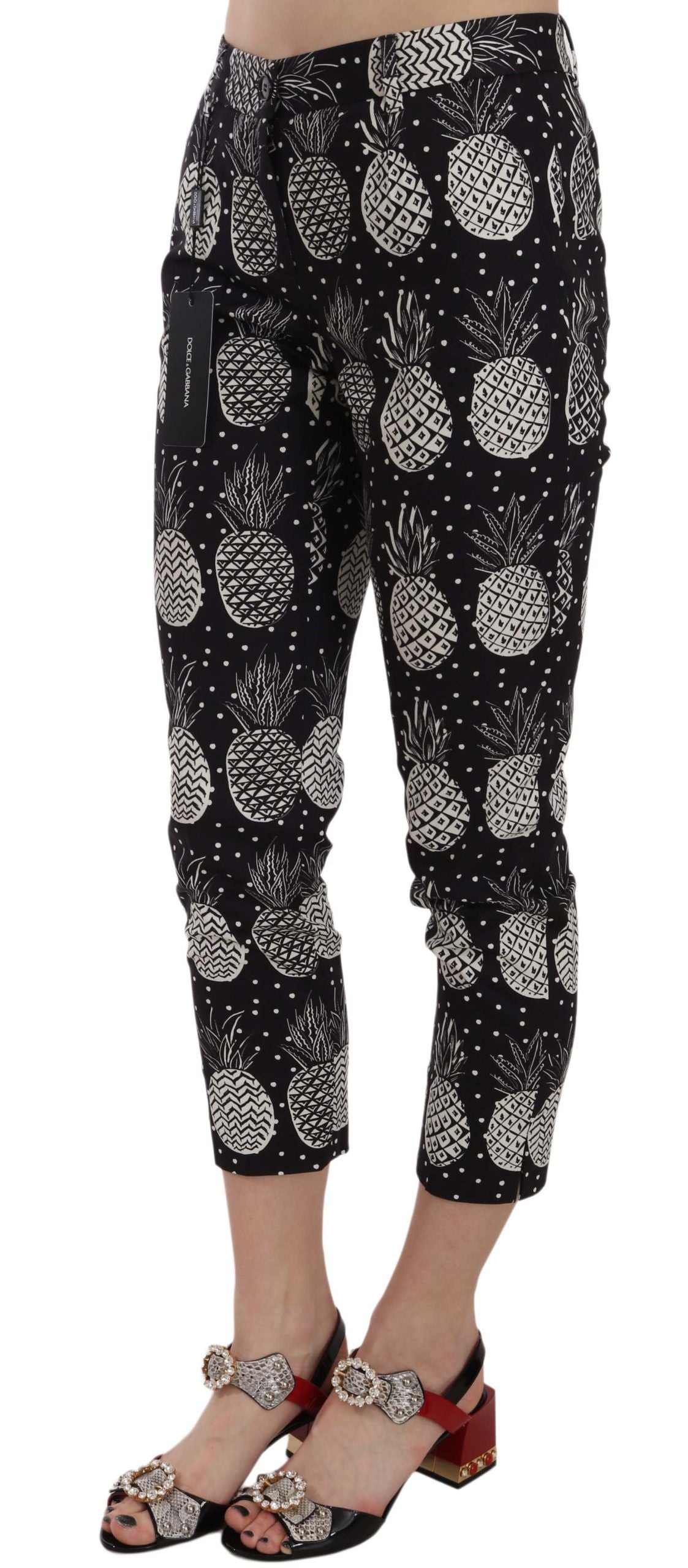 Dolce & Gabbana Schwarze Caprihose mit Ananas-Print und schmaler Passform
