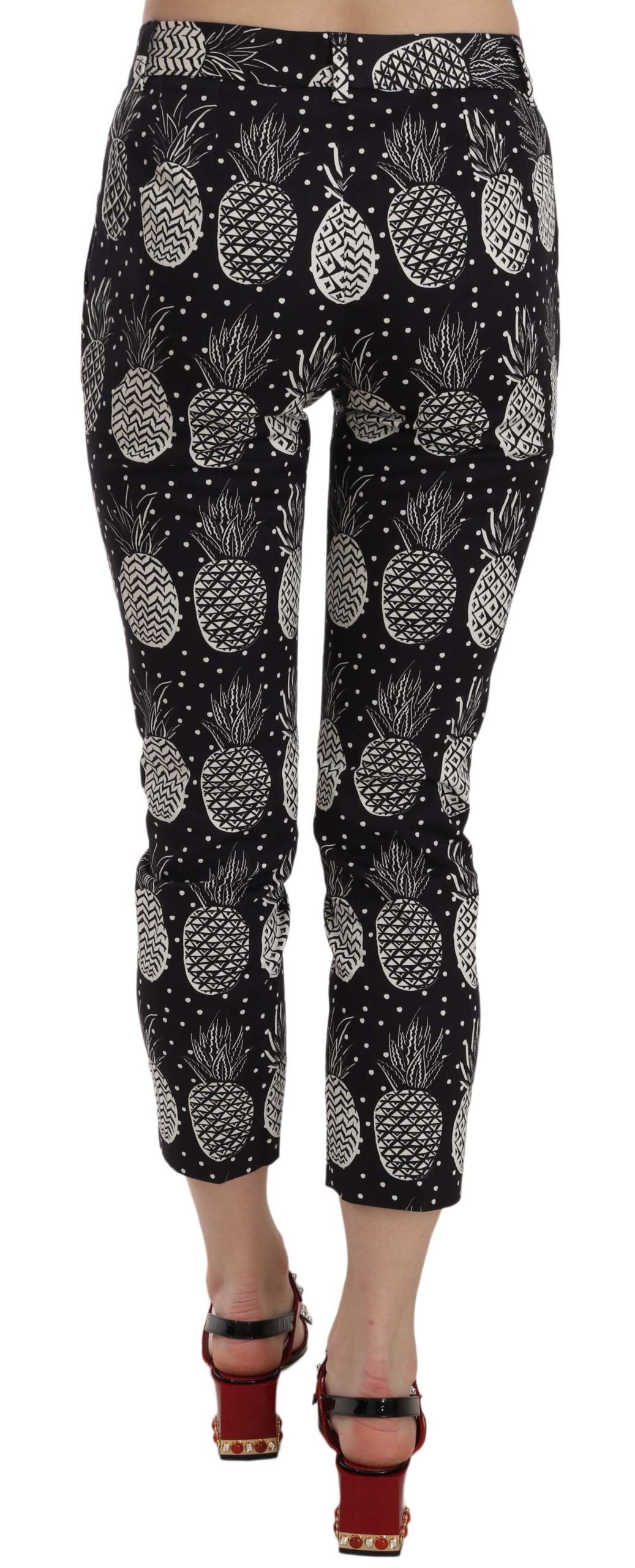 Dolce & Gabbana Schwarze Caprihose mit Ananas-Print und schmaler Passform