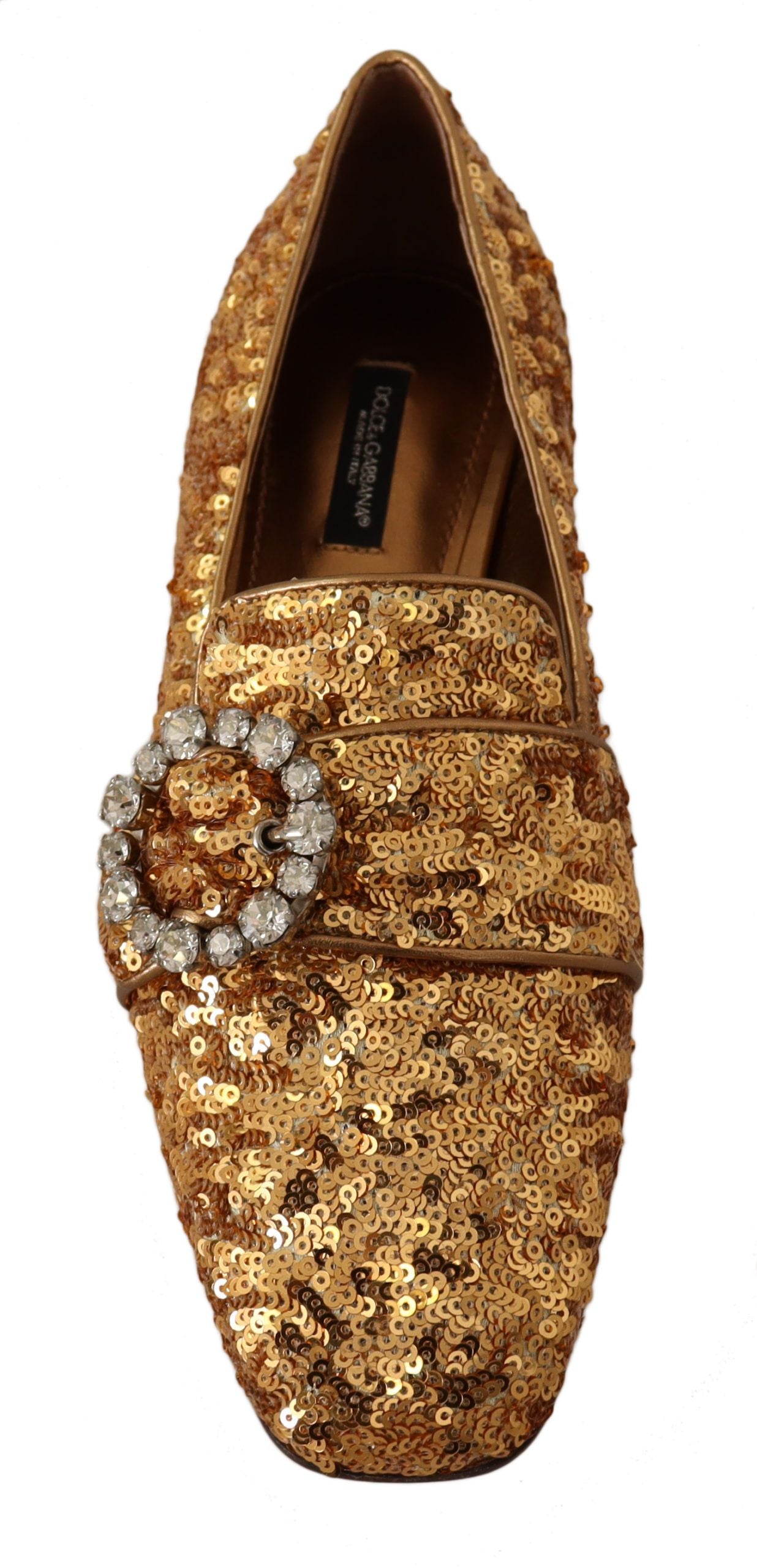 Dolce & Gabbana Gold Pailletten Kristall Flache Damen Loafer Schuhe