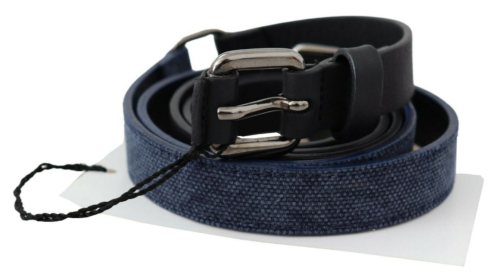 Costume National Black Blue Leder Silber Logo Gürtel