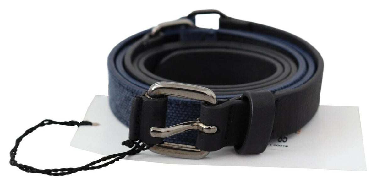 Costume National Black Blue Leder Silber Logo Gürtel