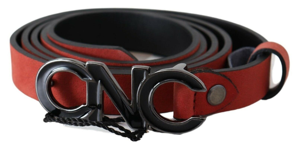 Costume National Rot Schwarz Leder Schwarz Logo Schnalle Blutgürtel