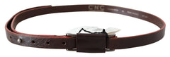 Costume National Bruin Lederen Dubbele Rustieke Zilveren Gesp Riem