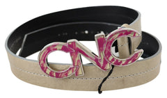 Costume National Beige Leren Roze Letter Logo Gesp Riem
