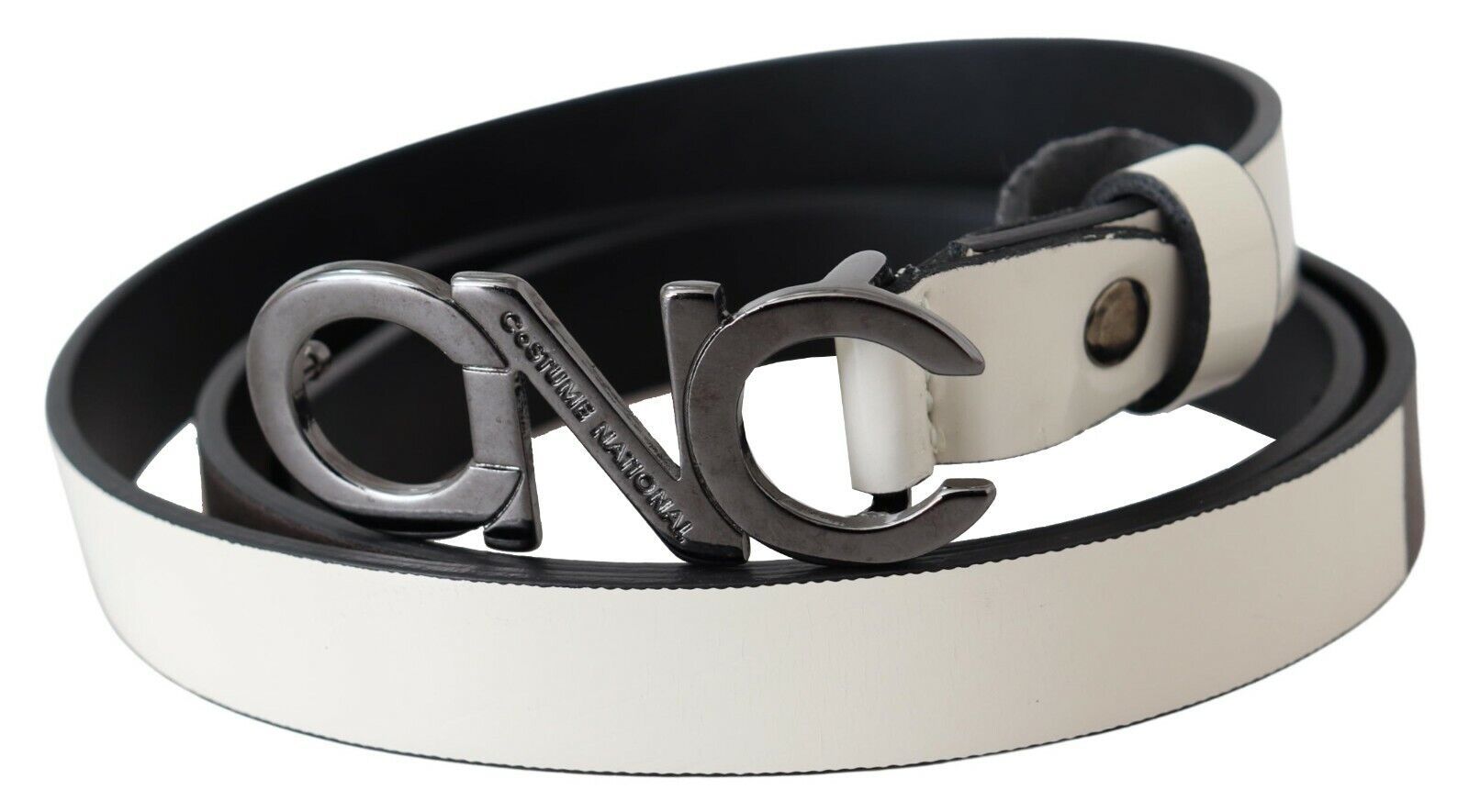 Costume National Gürtel Metallic Grau Leder Logogürtel