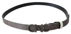 Costume National Gürtel Metallic Grau Leder Logogürtel