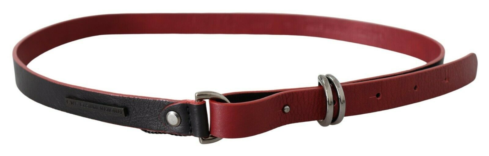 Costume National Black Red Skinny Leather Logo Gürtel