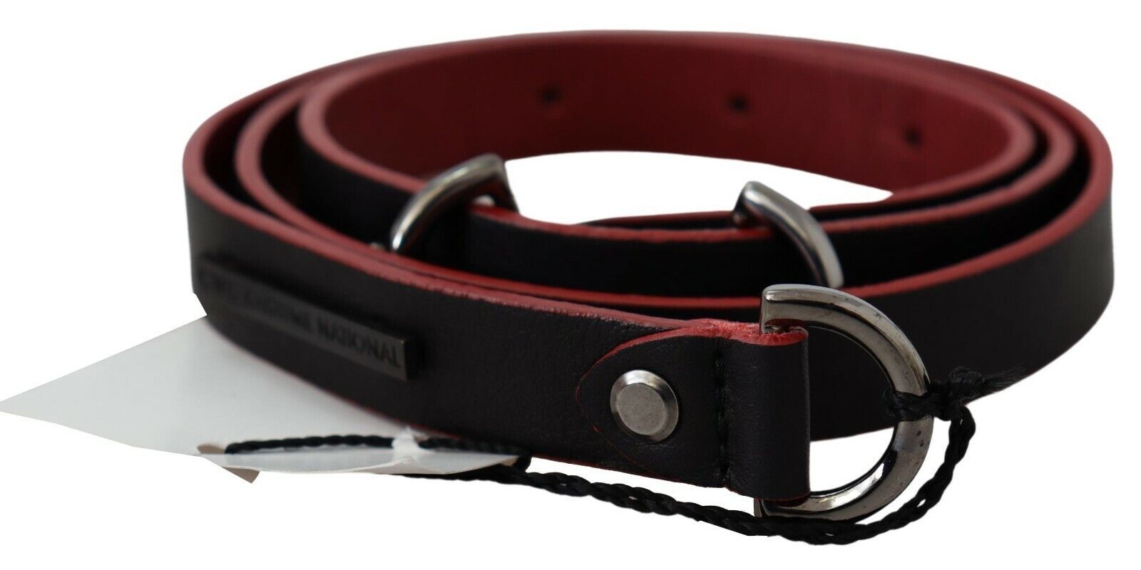 Costume National Black Red Skinny Leather Logo Gürtel