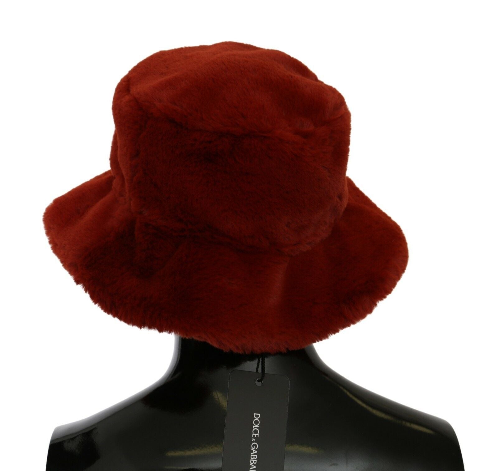 Dolce & Gabbana Roter bordeauxfarbener Pelz-Fischerhut mit breiter Krempe