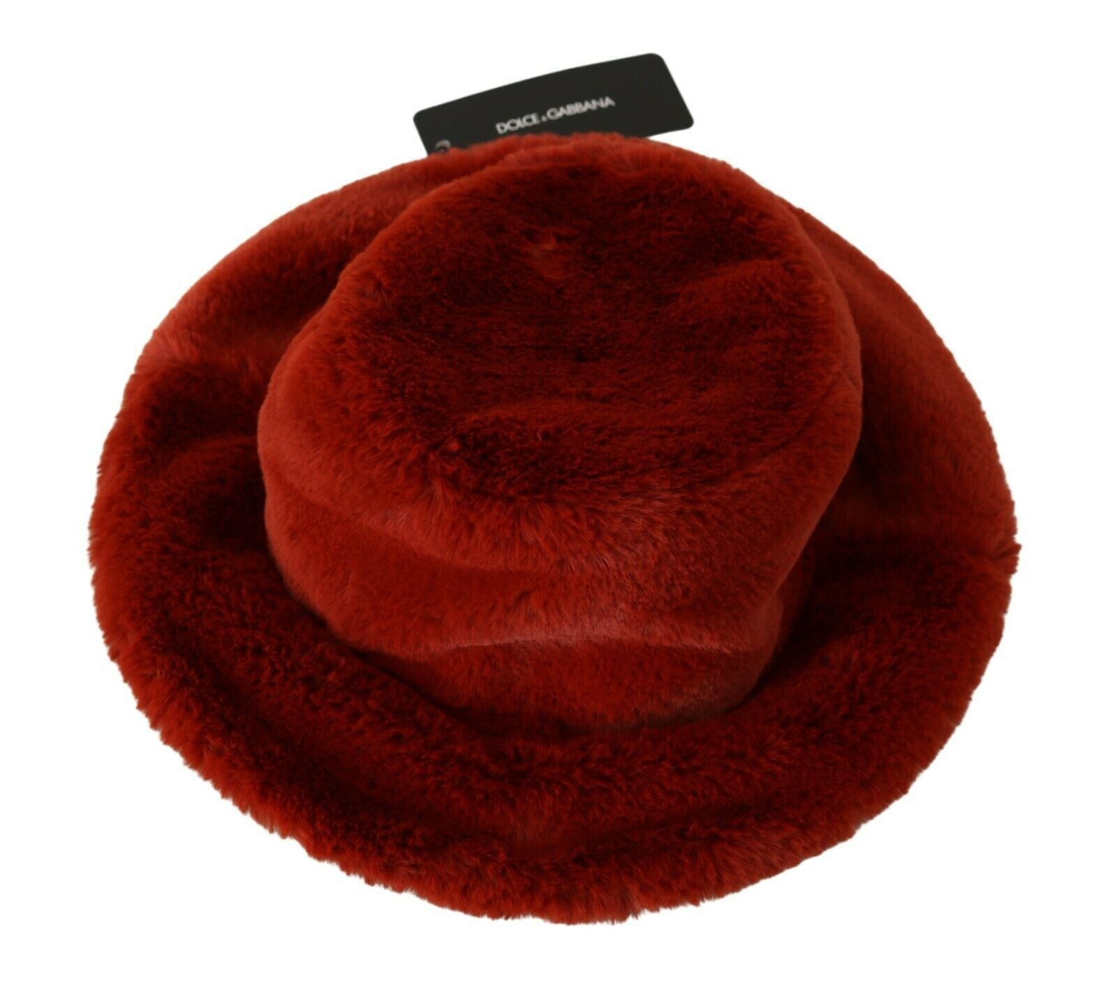 Dolce & Gabbana Roter bordeauxfarbener Pelz-Fischerhut mit breiter Krempe