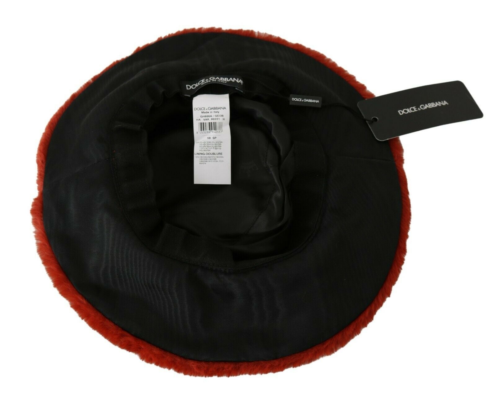 Dolce & Gabbana Roter bordeauxfarbener Pelz-Fischerhut mit breiter Krempe