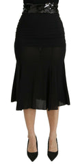 Dolce & Gabbana Schwarzer Meerjungfrauen-Midi-Seidenrock mit hoher Taille