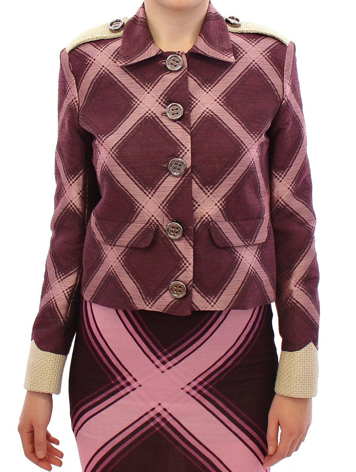 House of Holland Karierter Trenchcoat Blazer Lila Jacke