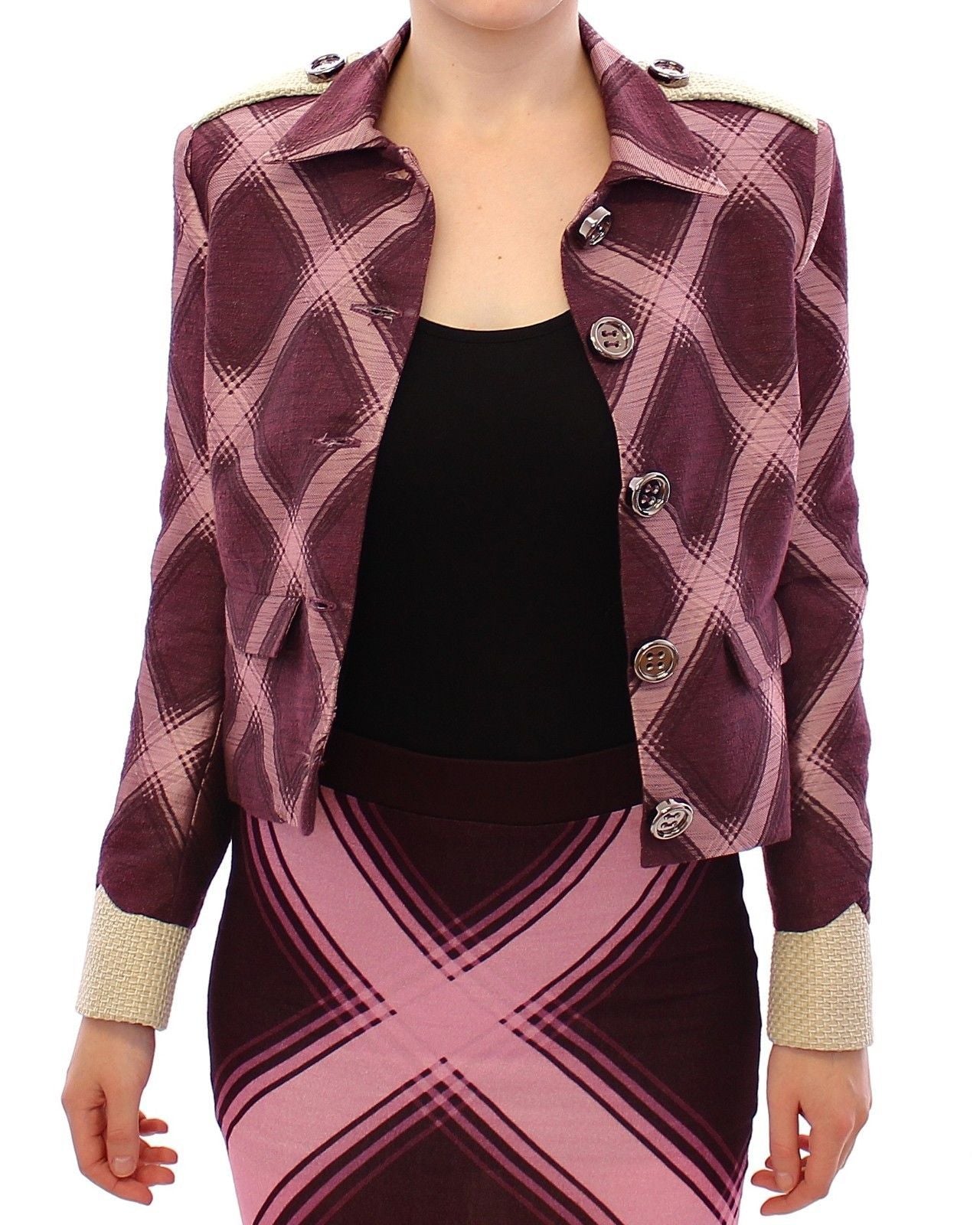 House of Holland Karierter Trenchcoat Blazer Lila Jacke