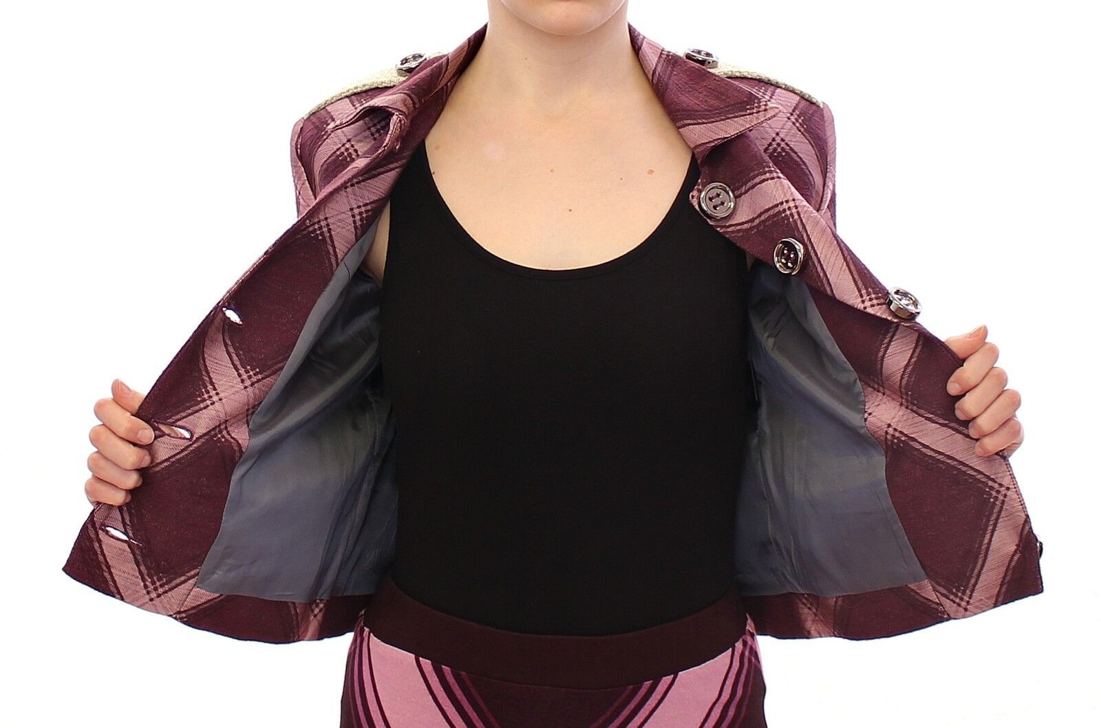 House of Holland Karierter Trenchcoat Blazer Lila Jacke