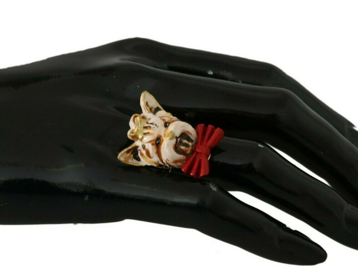 Dolce & Gabbana Gouden Messing Hars Beige Hond Huisdier Merk Accessoire Ring